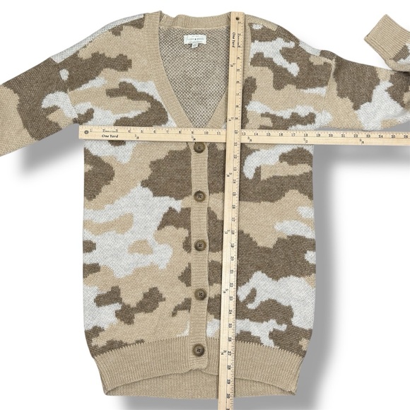 Lucky Brand Dessert Camo V‎ Neck Long Cardigan Sweater Tan Cream Small - Picture 11 of 12
